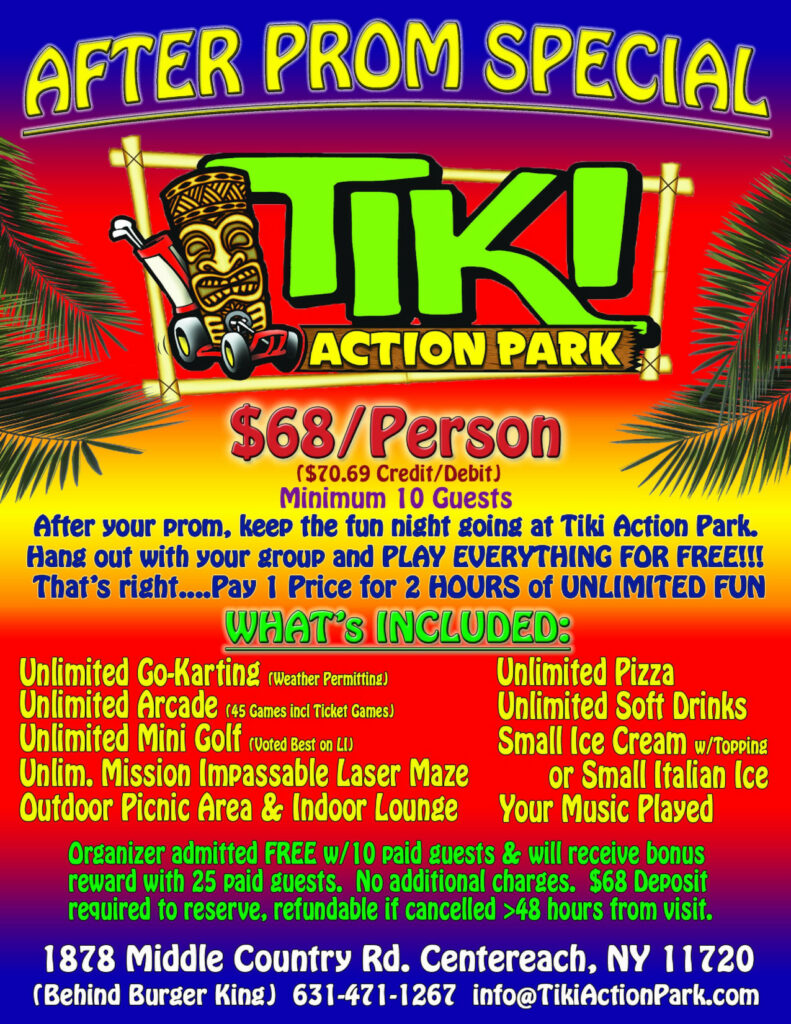 Tiki Action Park After Prom Party Flyer.
