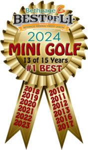 This image is of Tiki Action Park's winning medallion after being voted as Best Mini Golf course on Long Island.